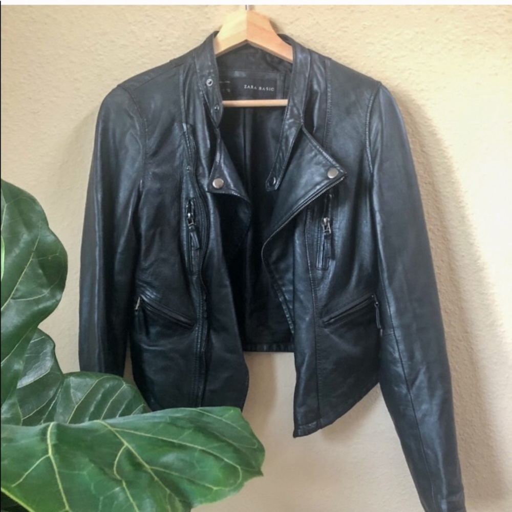 Zara Basic genuine lambskin leather moto jacket sm